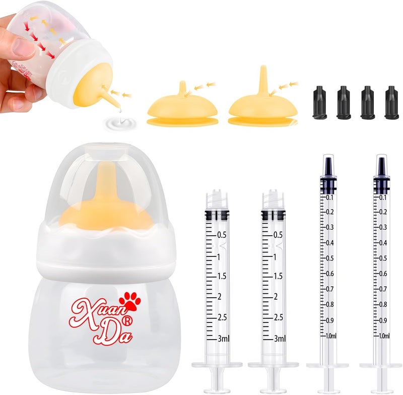 Xuanda Pet Feeding Bottle and Syringes,60ml Nursing Bottle, 3 Sizes Nipples with Ventilation Valve Resistant Tearing Perfect for Puppies, Kittens, Small Wildlife (Yellow) - Image 1